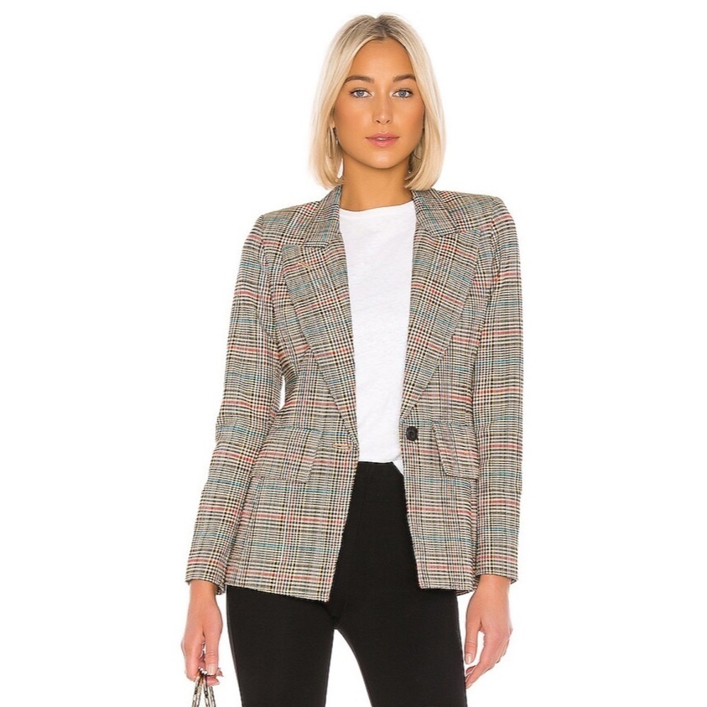 Smythe Multi Glen Check Tan Cotton Blend Lounge Blazer Jacket PF1904A EUC Size 6